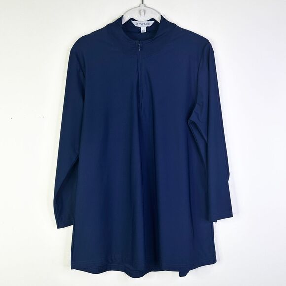 La Mer Luxe Top Women L Blue Navy 1/4 Zip Shirt Tunic Long Slv Athleisure NWOTPr - Picture 3 of 9